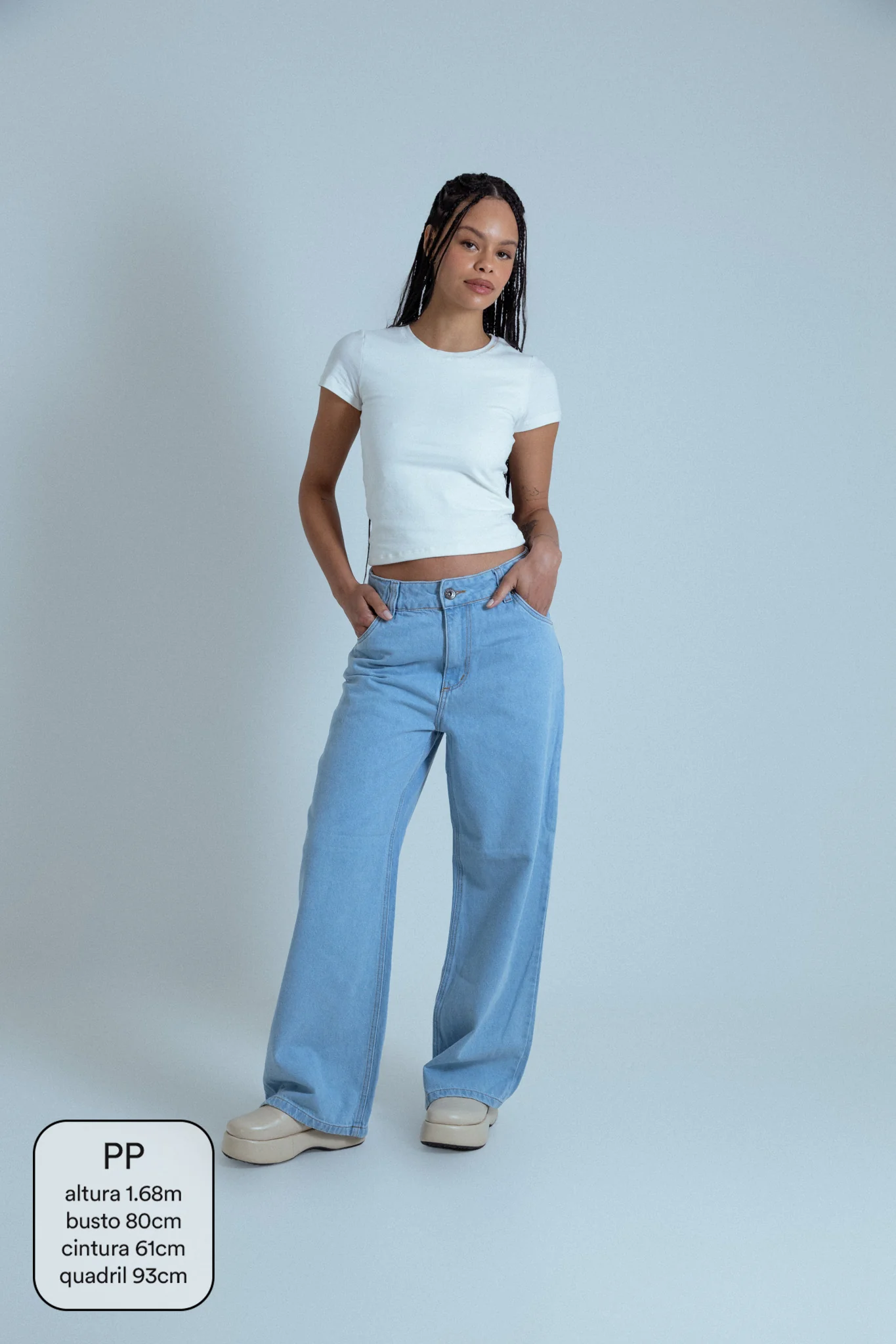 calça jeans ajustável wide light blue - Image 4