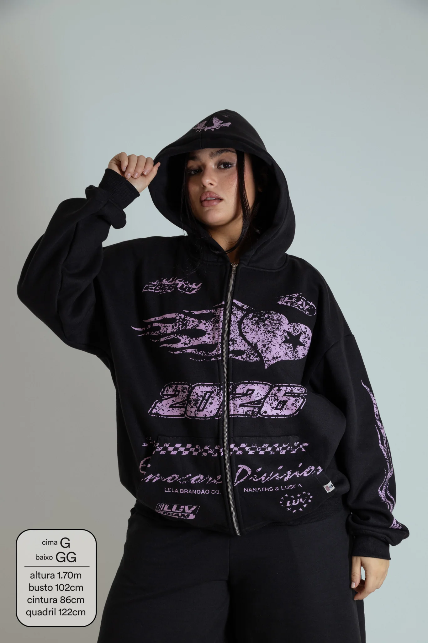 moletom estampado com zíper e capuz oversized LUV - Image 11