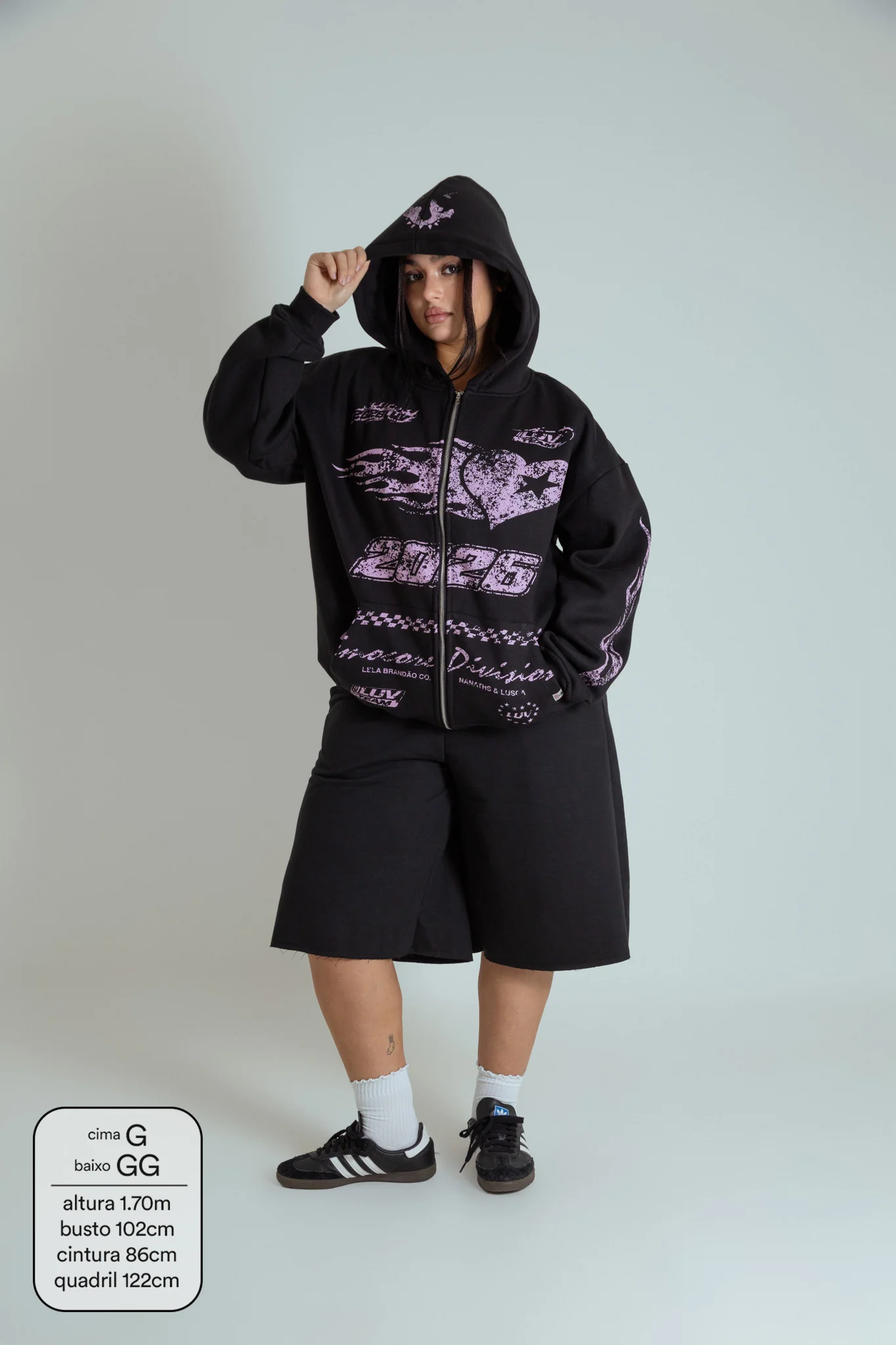 moletom estampado com zíper e capuz oversized LUV - Image 12