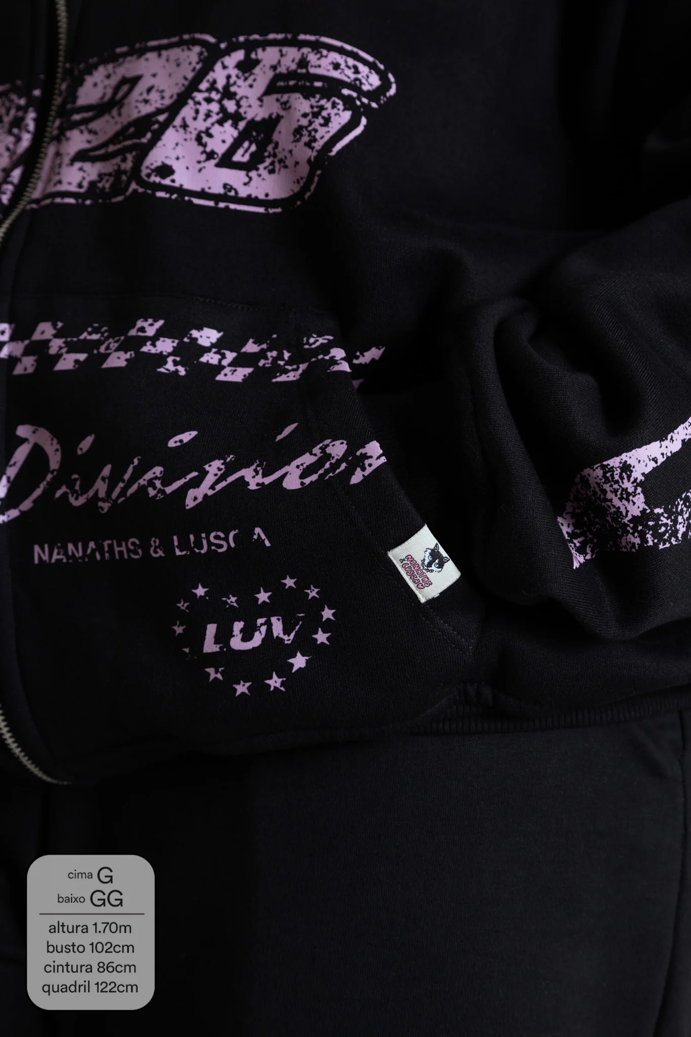 moletom estampado com zíper e capuz oversized LUV - Image 13