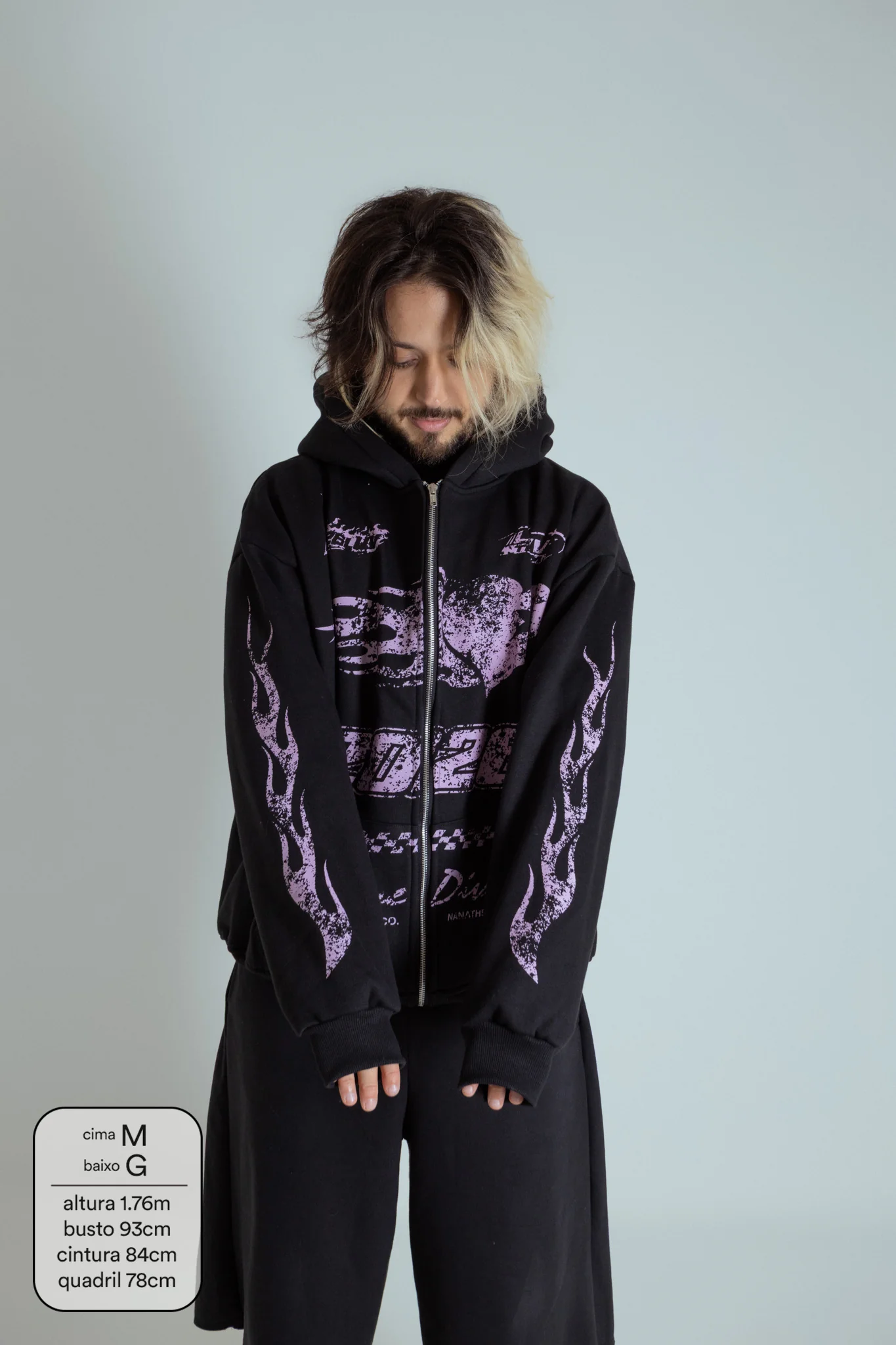 moletom estampado com zíper e capuz oversized LUV - Image 18
